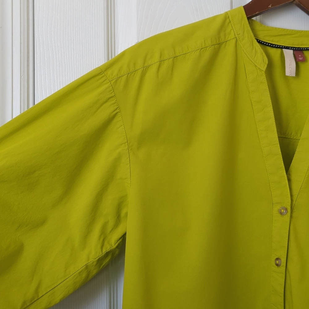 Pilcro Anthropologie Drawstring Poplin Oversized Button Down Shirt Chartreuse S - Picture 3 of 11